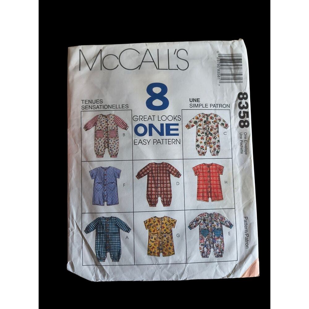 Pattern Infant Jumpsuit or Romper Size 13-24 lbs McCalls 8358